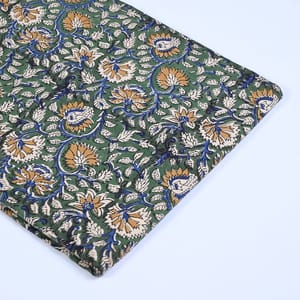 Green Colour traditional Bagru Printed Fabric