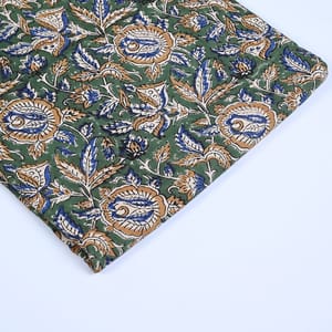 Green Colour traditional Bagru Printed Fabric