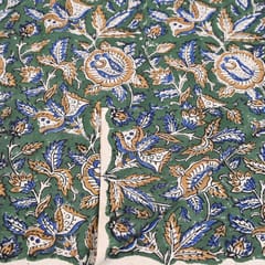 Green Colour traditional Bagru Printed Fabric