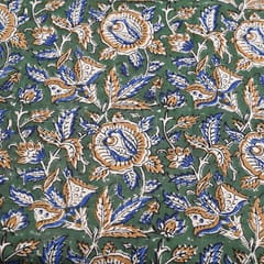 Green Colour traditional Bagru Printed Fabric