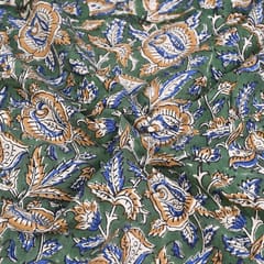 Green Colour traditional Bagru Printed Fabric