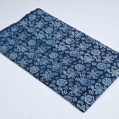 Indigo Blue Colour Daboo floral Printed Fabric