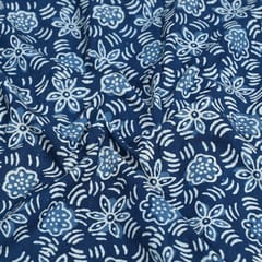 Indigo Blue Colour Daboo floral Printed Fabric