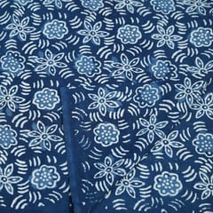Indigo Blue Colour Daboo floral Printed Fabric