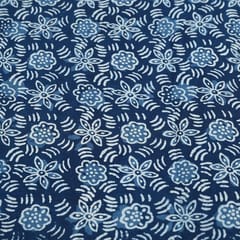 Indigo Blue Colour Daboo floral Printed Fabric