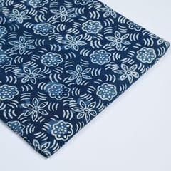 Indigo Blue Colour Daboo floral Printed Fabric