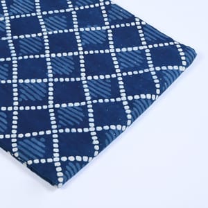 Indigo Blue Colour Daboo goemetric Printed Fabric