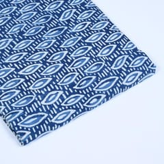 Indigo Blue Colour Daboo Leaf Printed Fabric