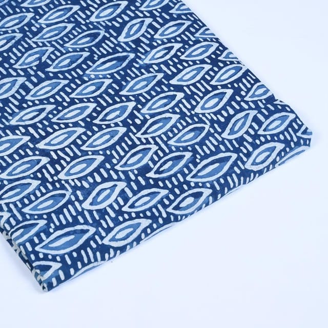 Indigo Blue Colour Daboo Leaf Printed Fabric