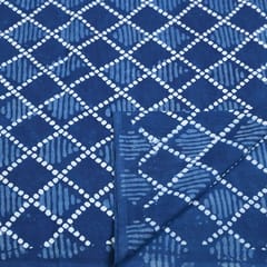 Indigo Blue Colour Daboo goemetric Printed Fabric