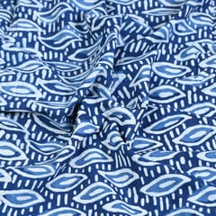 Indigo Blue Colour Daboo Leaf Printed Fabric