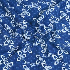 Indigo Blue Colour Daboo floral Printed Fabric