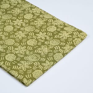 Green Colour Daboo floral Printed Fabric
