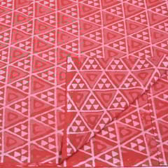 Red Colour Daboo goemetric Printed Fabric
