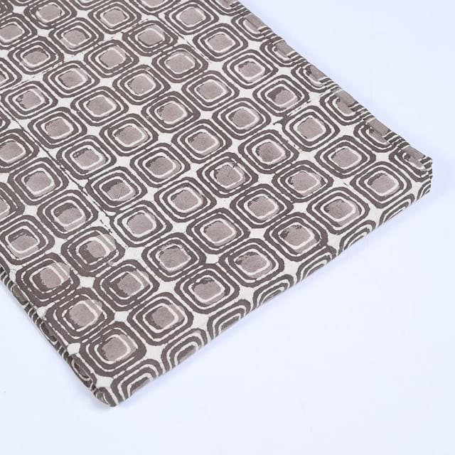Brown Colour Daboo goemetric Printed Fabric