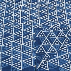 Blue Colour Daboo goemetric Printed Fabric