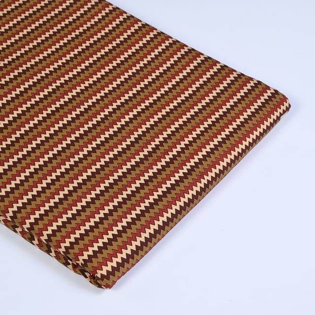 Brown Colour Zig Zag Cotton Printed fabric
