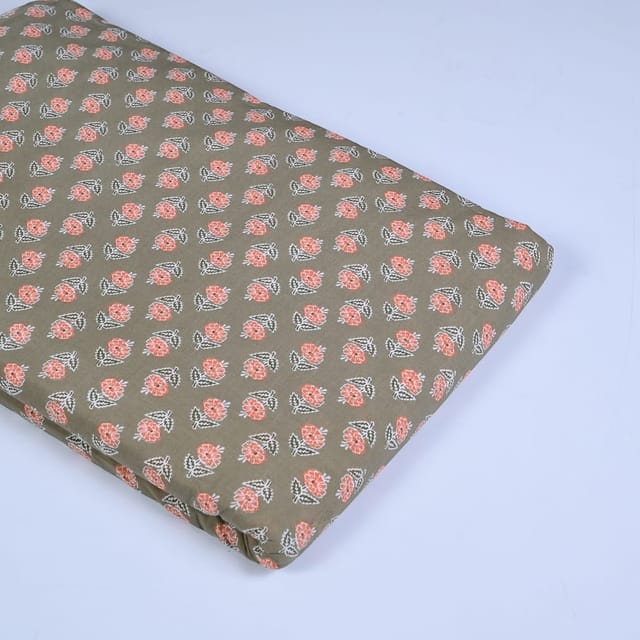 Khaki Colour Cotton Printed Fabric