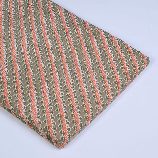 Khaki Colour Cotton Printed Fabric