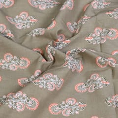 Khaki Colour Cotton Printed Fabric