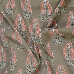 Khaki Colour Cotton Printed Fabric