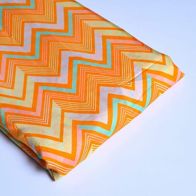 Orange Colour Geometric Zig Zag pattern Japan Cotton Silk Fabric