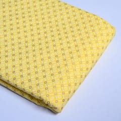 Yellow Colour Geometric Cotton Printed Fabric with Gold