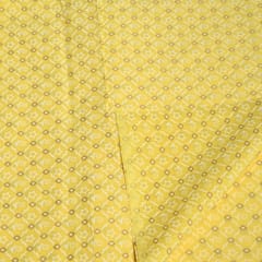 Yellow Colour Geometric Cotton Printed Fabric with Gold