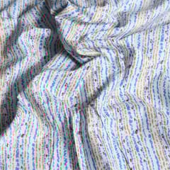 White With Blue Colour Stripes Cotton Printed Fabric