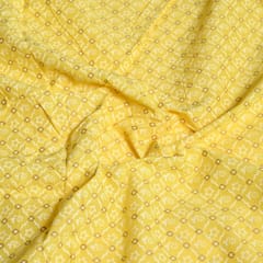 Yellow Colour Geometric Cotton Printed Fabric with Gold