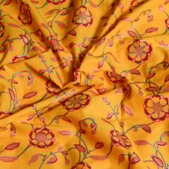 Yellow Colour Block Printed Fabric with Golden outline