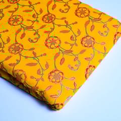 Yellow Colour Block Printed Fabric with Golden outline