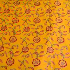 Yellow Colour Block Printed Fabric with Golden outline