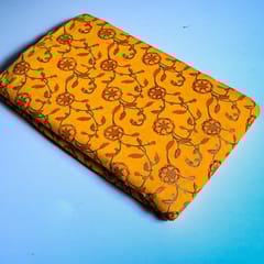 Yellow Colour Block Printed Fabric with Golden outline