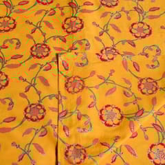 Yellow Colour Block Printed Fabric with Golden outline
