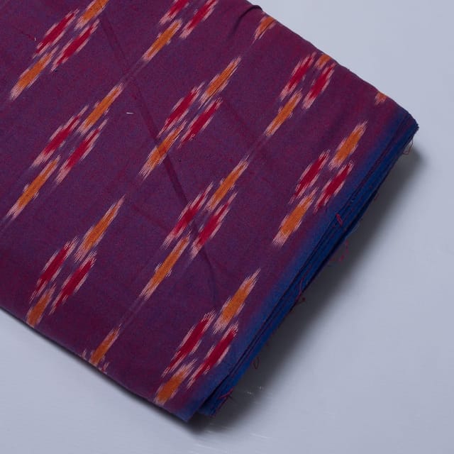 Grey with white leaves pattern cotton ikat fabric