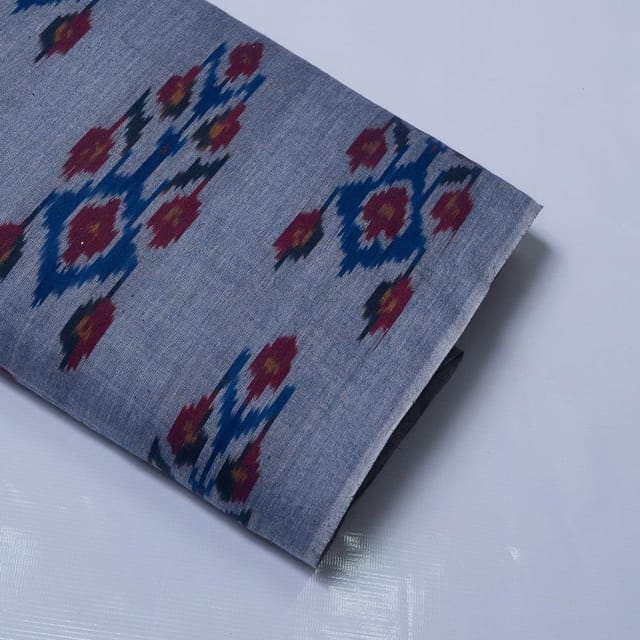 White base black circle yellow dot cotton double ikat fabric