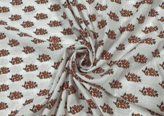 Printed Cotton Voil White Orange Floral