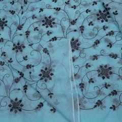 Blue Colour Satin Organza Embroidery