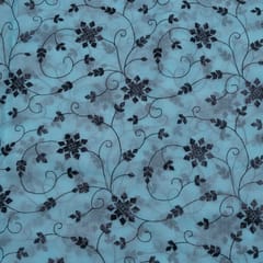 Blue Colour Satin Organza Embroidery