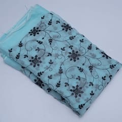 Blue Colour Satin Organza Embroidery