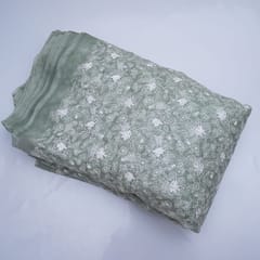 Greenish Grey Colour Pure Organza Embroidery