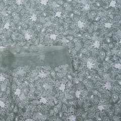 Greenish Grey Colour Pure Organza Embroidery