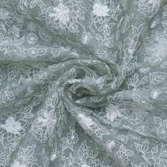 Greenish Grey Colour Pure Organza Embroidery