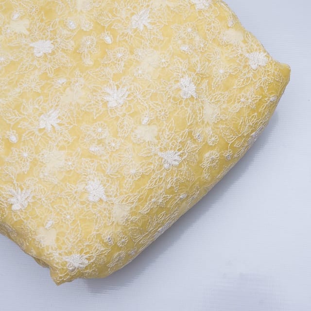 Lemon Colour Pure Organza Embroidery