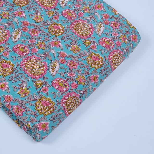 Blue Colour Cotton Printed Fabric