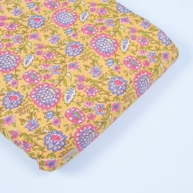 Yellow Colour Cotton Printed Fabric