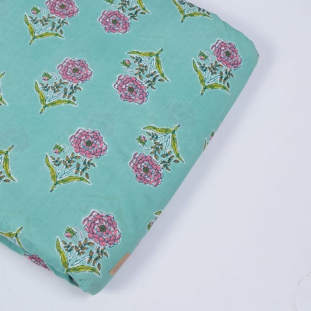 Green Colour Cotton Printed Fabric