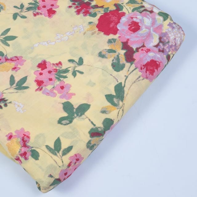 Yellow Colour Cotton Printed Fabric