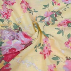 Yellow Colour Cotton Printed Fabric